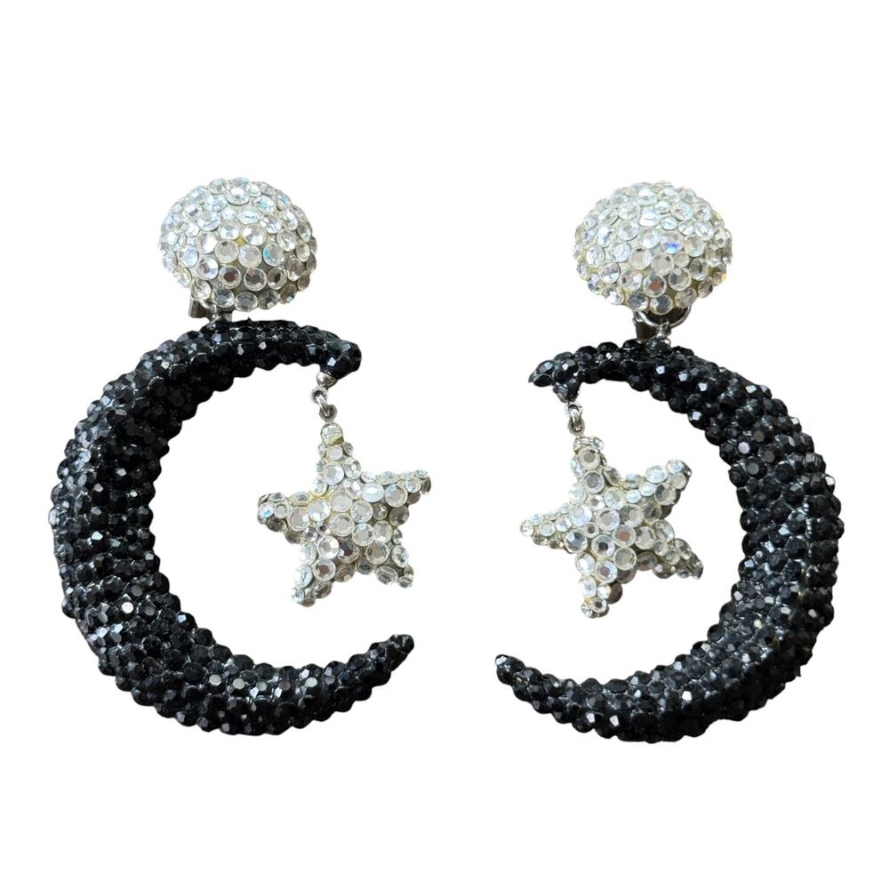 Richard Kerr Vintage Rhinestone Crystals‎ Crescent Moon Clip-On Earrings